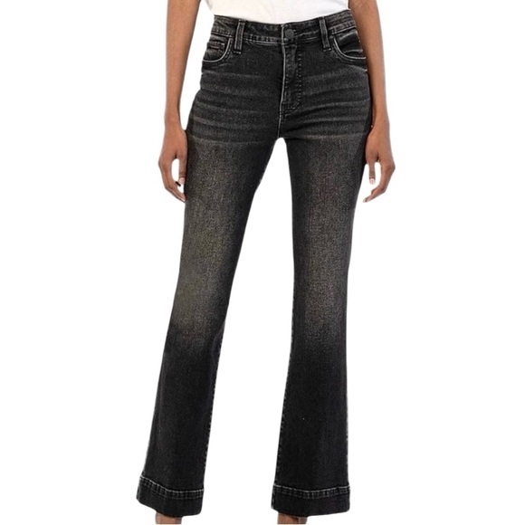 EUC KFK Kelsey Ab Fab High Rise Ankle Flare Washed Black Stretch Denim 0 - Picture 1 of 9